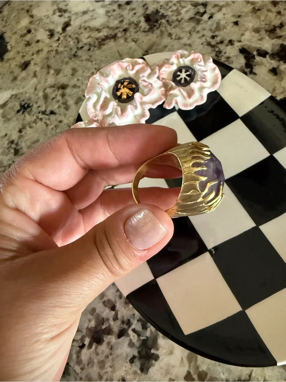 Sheila Fajl Purple Amethyst & Gold-plated Bronze Dome Statement Ring, sz. 11